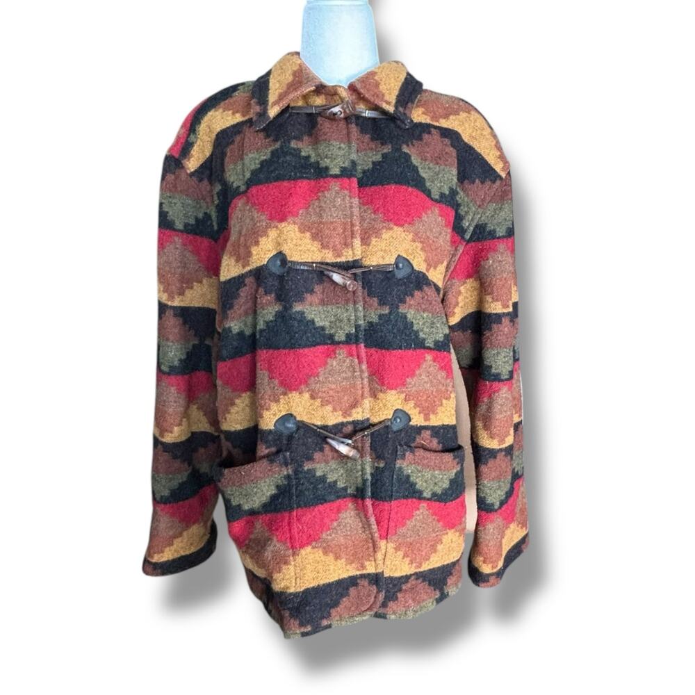Vintage Rafaella Wool‎ Blend Aztec Southwest Toggle Coat Jacket Small Multicolor